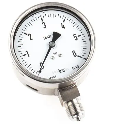 Produktfoto 1 von RS PRO 7094893 Manometer 0 bar → 6 bar ±1 % Edelstahl Gehäuse G 1/2