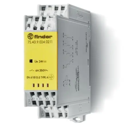 Produktfoto 1 von Finder 7S Relais ohne Verriegelung 48V dc Spule DIN-Hutschiene 6A 1 W