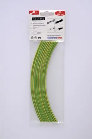HellermannTyton HIS-3 Wärmeschrumpfschlauch, Polyolefin vernetzt Gelb, Grün, Ø 12.7 mm Schrumpfrate 3:1, Länge 200mm