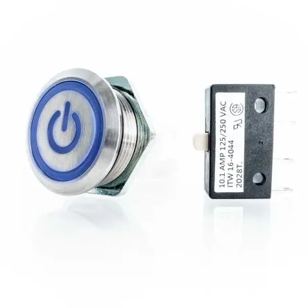 Produktfoto 1 von ITW H48M Druckschalter Blau Beleuchtet Rastend Panel Ø 19.6 mm, 1-poliger Umschalter / 10A 28 V dc 250 V ac, IP67