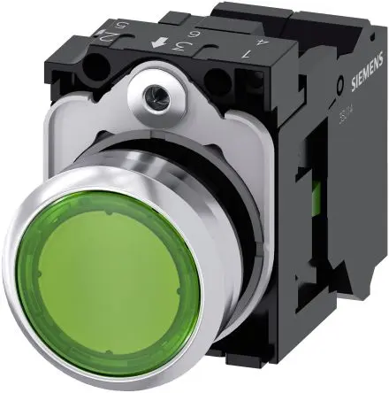 Produktfoto 1 von Siemens SIRIUS ACT 3SU11 Druckschalter Beleuchtet Trennplatte Ø 22 mm, SPST Grün, IP66, IP67, IP69K