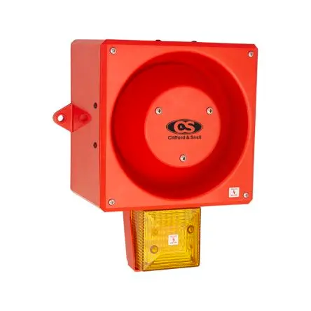 Produktfoto 1 von Clifford & Snell YL80 LED, Filament/Warnsummer-Licht Schall- und Lichtsignal-Kombination 230V ac Gelb IP66 Wand,