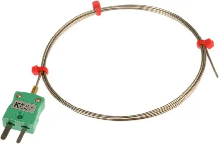 Produktfoto 1 von RS PRO Edelstahl Mineralisoliertes Thermoelement Typ K, Ø 1.5 mm x 1 m → 1100 °C, ISO-kalibriert