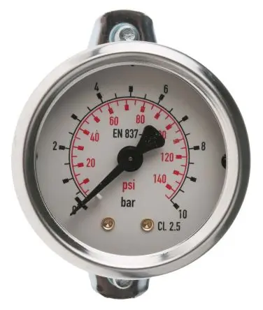 Produktfoto 1 von RS PRO 111.12 Manometer 050 mm 0 bar → 10 bar ±2.5 % Stahl Gehäuse 1/8 in G, ISO-kalibriert