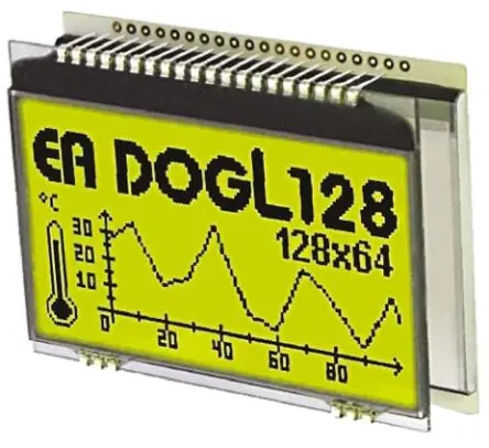 Produktfoto 1 von Display Visions EA DOG Monochrom LCD, Graphisch LED Grün, Gelb 128 x 64 Pixel, Hintergrund Gelb, Grün, SPI Interface