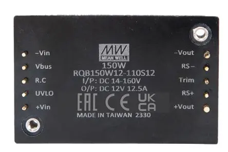 Produktfoto 1 von MEAN WELL RQB150W12 DC/DC Konverter, 12V dc OUT 2 A 24V dc 3 kV ac 150 W -40 °C 85 °C