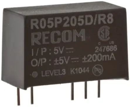 Recom R05P DC/DC Konverter, 15V dc OUT 66 mA Durchsteckmontage 5V dc 8 kV dc 2 W -40 °C 85 °C