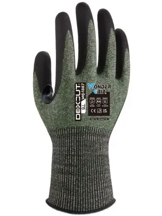 Produktfoto 1 von Wonder Grip WG-1887 DEXCUT Handschuhe HPPE, Mineralfaser, Nylon, Polyester, Elastan Schwarz, Grün Nitril 24