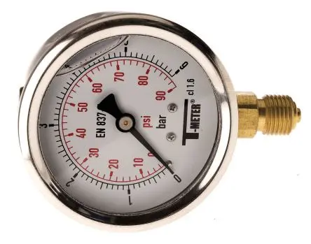 Produktfoto 1 von Sferaco BSPT Manometer 63 mm 0 bar → 6 bar Edelstahl Gehäuse G 1/4, ISO-kalibriert