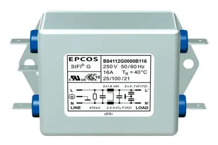 TDK B84112G EMV-Filter, 250V ac/dc, 12 A, Chassismontage, Stecker, 1-phasig 0.369 mA / 50Hz, 60 Hz 1 Zustände