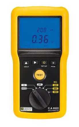Produktfoto 1 von Chauvin Arnoux CA 6522 Isolationsprüfer 250 V, 200mA, 1000 V Isolations- & Durchgangsprüfgerät 40 GΩ CAT IV