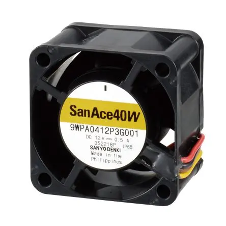 Produktfoto 1 von Sanyo Denki Axiallüfter, 12V dc / 4.1 W 0.34 A, 18500 U/min, 0.52 m³/min IP68 40 mm 40mm 28 mm