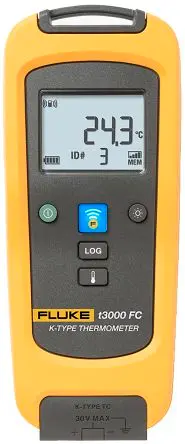 Produktfoto 1 von Fluke Digitales Thermometer, T3000 FC, Verdrahtet, 1 bis 1372 °C ± [0.5 % + 0.5 °C] max, Messelement Typ K,