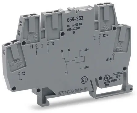 Produktfoto 1 von WAGO 859 Relaismodul 48V ac/dc, 1-poliger Umschalter DIN-Hutschiene 6mA