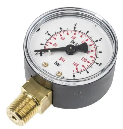 Produktfoto 1 von WIKA 111.10 Manometer 50 mm 0 bar → 10 bar ±2.5 % Kunststoff Gehäuse R 1/4 in, DKD/DAkkS-kalibriert