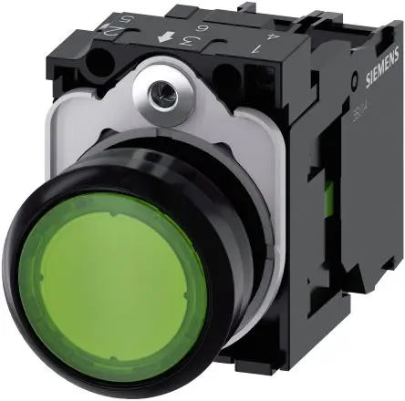 Produktfoto 1 von Siemens SIRIUS ACT 3SU11 Druckschalter Beleuchtet Trennplatte Ø 22 mm, SPST Grün, IP66, IP67, IP69K