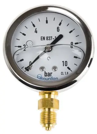 Produktfoto 1 von Bourdon Unterseite MIT3 Manometer 63 mm 0 bar → 10 bar ±2.5 % Edelstahl Gehäuse G 1/4, ISO-kalibriert