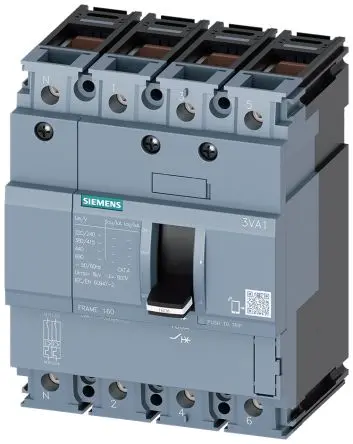 Produktfoto 1 von Siemens SENTRON 3VA1, Kompaktschutzschalter 4-polig, 50A Feststehend / Abschaltvermögen 36 kA 690V ac 600 V dc
