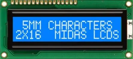 Produktfoto 1 von Midas Alphanumerische LCD-Anzeige, Alphanumerisch LED Weiß 2 x 16, Hintergrund Weiß, Blau, Parallel Interface