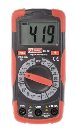 Produktfoto 1 von RS PRO RS12 Tragbar Digital Multimeter, CAT, CAT III 600 V ac 10 A dc, 2 mΩ