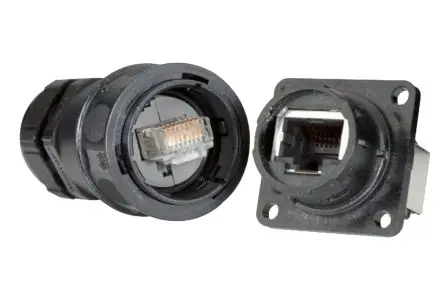 Produktfoto 1 von Amphenol Socapex RJF Stecker Cat5e Ethernet-Steckverbinder, 1-Port 360°-Schirmung Push-Pull Gerade