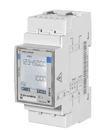 Produktfoto 1 von Carlo Gavazzi EM112 Energiemessgerät LCD 90 mm x 35 mm Energiemessgerät, 8-stellig / 1-phasig 1 Eing. Impulsausgang