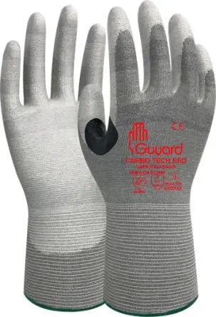 Produktfoto 1 von GUYARD CARBO TECH ESD Arbeitshandschuhe Größe 9 Hochdichtes Polyethylen Polyethylen Grau Polyurethan 10