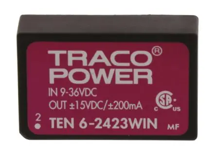 TRACOPOWER TEN 6WIN DC/DC Konverter, 15V dc OUT 200 mA Durchsteckmontage 36V dc 1.5 kV dc 6 W -40 °C 85 °C