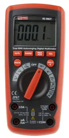 Produktfoto 1 von RS PRO RS-9963T Tragbar Digital Multimeter Echteffektivwert, CAT III, CAT IV 1 kV ac / 10 A ac 10 A dc, 40 mΩ