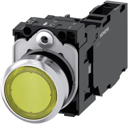 Produktfoto 1 von Siemens SIRIUS ACT 3SU11 Druckschalter Beleuchtet Trennplatte Ø 22 mm, SPST Gelb, IP66, IP67, IP69K