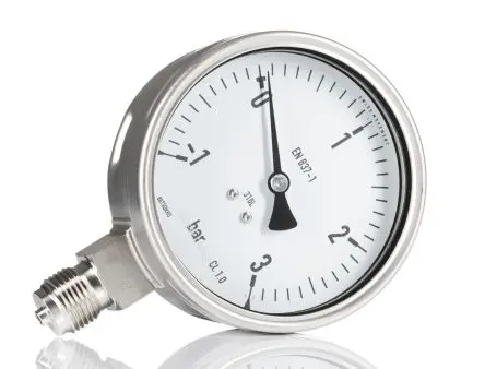 Produktfoto 1 von RS PRO 7094851 Manometer -1 bar → 3 bar ±1 % Edelstahl Gehäuse G 1/2