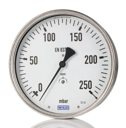 Produktfoto 1 von WIKA Mit Gewinde 612.20 Manometer 100 mm 0 bar → 250 mbar Edelstahl Gehäuse G 1/2