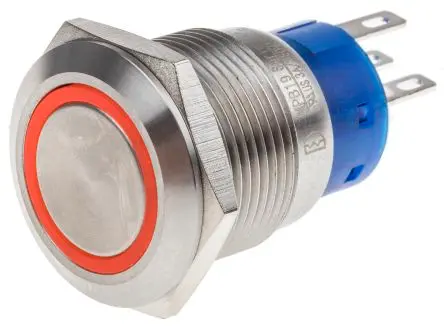 Produktfoto 1 von RS PRO Druckschalter Rot Beleuchtet Tastend Panel Ø 19.2 mm, 2-poliger Umschalter / 5A 12 V dc 250 V ac, IP67