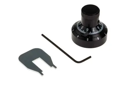 Produktfoto 1 von RS PRO Schwarz Potentiometer-Knopf, Zeiger Schwarz Ø 7.2 mm x 20.3 mm, Rund Schaft 6.35 mm
