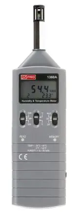 Produktfoto 1 von RS PRO RS1360A Hygrometer 60 °C, Typ Digitalhygrometer ±3 %RH, absolut 60 °C / 95 %RH, ±0.8°C, ±1.5°F,