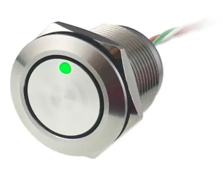 Produktfoto 1 von RS PRO Kapazitiver Schalter Kapazitiv Tastend Nein 5V dc / 30V dc Messing Beleuchtet, Rot, Grün / 1.5A, IP68