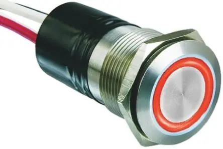 Produktfoto 1 von Bulgin MPI002 Druckschalter Rot Beleuchtet Tastend Panel Ø 19.2 mm, SPST / 50mA 24 V dc, IP66