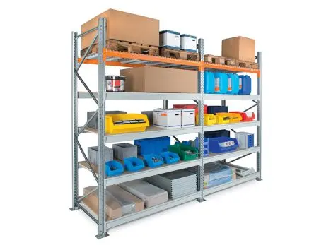 Produktfoto 1 von Manorga Regal Starterset, 5 Regale, Galvanisierter Stahl, RAL 7035, Schwarz RAL 2004, 3000 mm x 2700mm, 1100 mm, 3036 kg