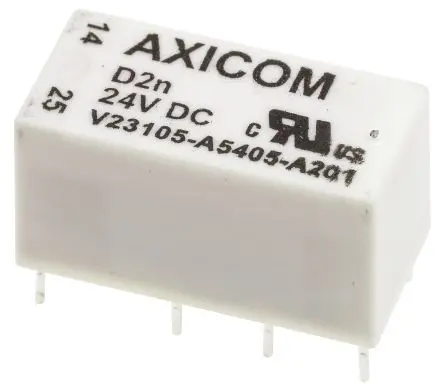 TE Connectivity D2n Leistungsrelais 24V dc Spule 2-poliger Umschalter Leiterplattenmontage 3A 1.4 kΩ