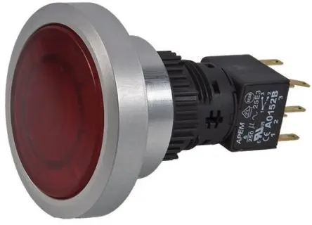 Produktfoto 1 von APEM A9 Druckschalter Rot Beleuchtet Tastend Panel Ø 30 mm, 2-poliger Umschalter / 6A 12 V dc, IP65
