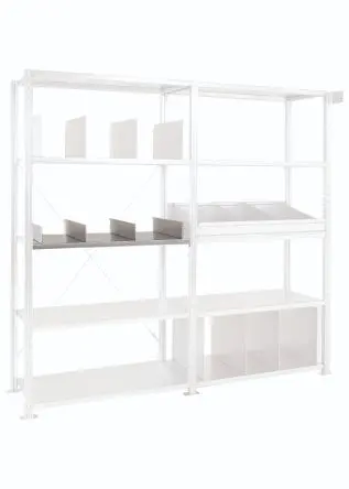 Produktfoto 1 von Manorga Regalsystem, 4 Regale, Schwarz RAL 7040, 150 mm, 3000 kg Last