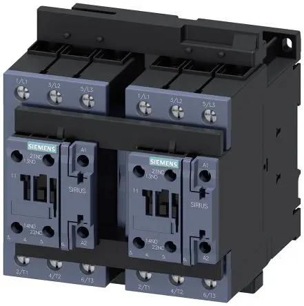 Produktfoto 1 von Siemens 3RA23 Wendeschütz 230V ac-Spule, 3-polig, 690V / 50 A 230V ac 22 kW 3 Schließer Motorsteuerung, Umkehrend