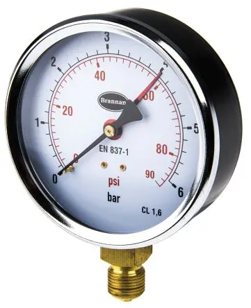 Produktfoto 1 von Brannan Typ G Manometer 100 mm 0 bar → 6 bar Stahl Gehäuse G 3/8, ISO-kalibriert