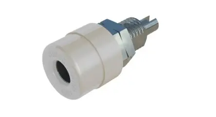 Produktfoto 1 von Hirschmann 4 mm Bananenbuchse Weiß, Kontakt verzinnt, 30 V ac, 60V dc / 32A, Lötanschluss