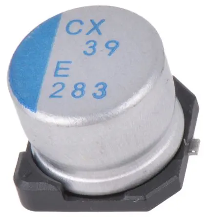 Produktfoto 1 von Nichicon CX, Oberfläche Polymerkondensator 39 μF ±20 % / 25V dc, Ø 8 mm, -55 °C → 125 °C