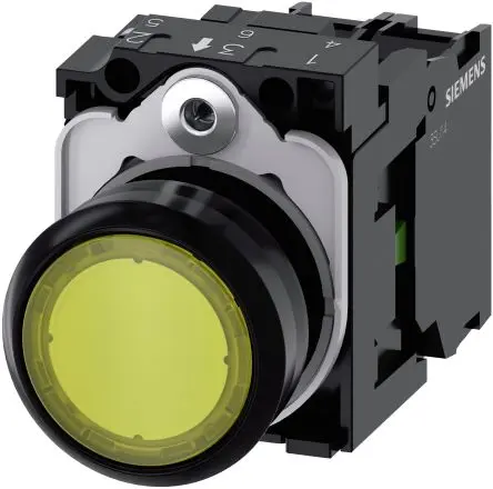 Produktfoto 1 von Siemens SIRIUS ACT 3SU11 Druckschalter Beleuchtet Trennplatte Ø 22 mm, SPST Gelb, IP66, IP67, IP69K