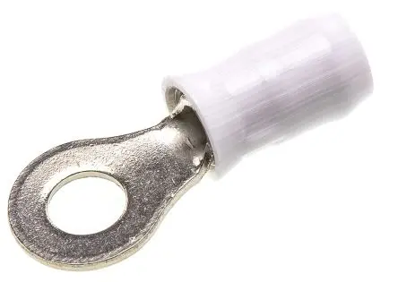 Produktfoto 1 von TE Connectivity Ringkabelschuh, Isoliert 14 AWG, Polytetrafluorethylen, Weiß, 14 AWG max.AWG, aussen ø 8.71 mm, innen ø
