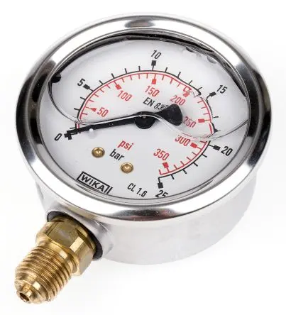 Produktfoto 1 von WIKA Typ G 213.53 Manometer 63 mm 0 bar → 25 bar ±1.6 % Edelstahl Gehäuse G 1/4