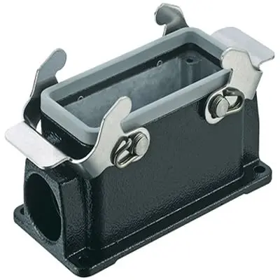 Produktfoto 1 von HARTING Han M Oberflächenmontiertes Gehäuse Doppelter Hebel 2, Oberfläche 16B Haube für seitliche Kabeleinführung, IP65