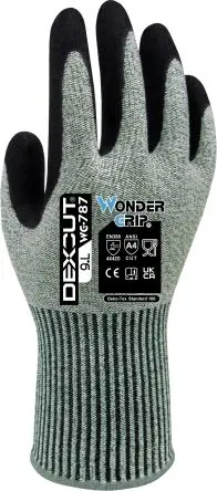 Produktfoto 1 von Wonder Grip WG-787 DEXCUT Schneidfeste Handschuhe HPPE, Mineralfaser, Elastan, UHMWPE Schwarz, Grün Nitril 24
